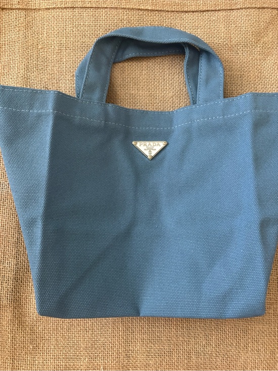 Prada Handbags - Prada Dusty Blue Canvas Tote with Triangular Logo